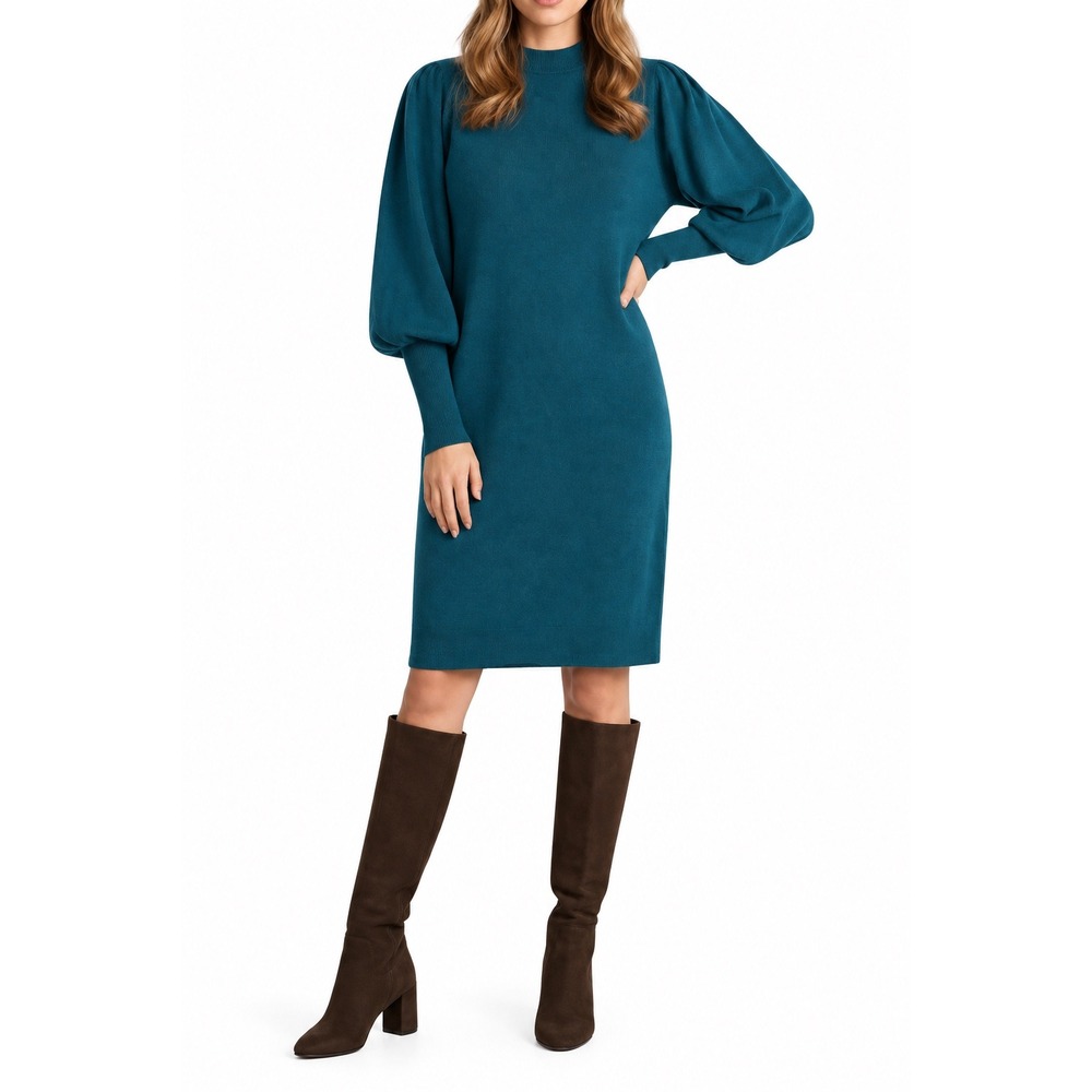 Vince Camuto Sweater Dress Womens M Jewel Tone Teal Blue Puff Lantern Sleeve